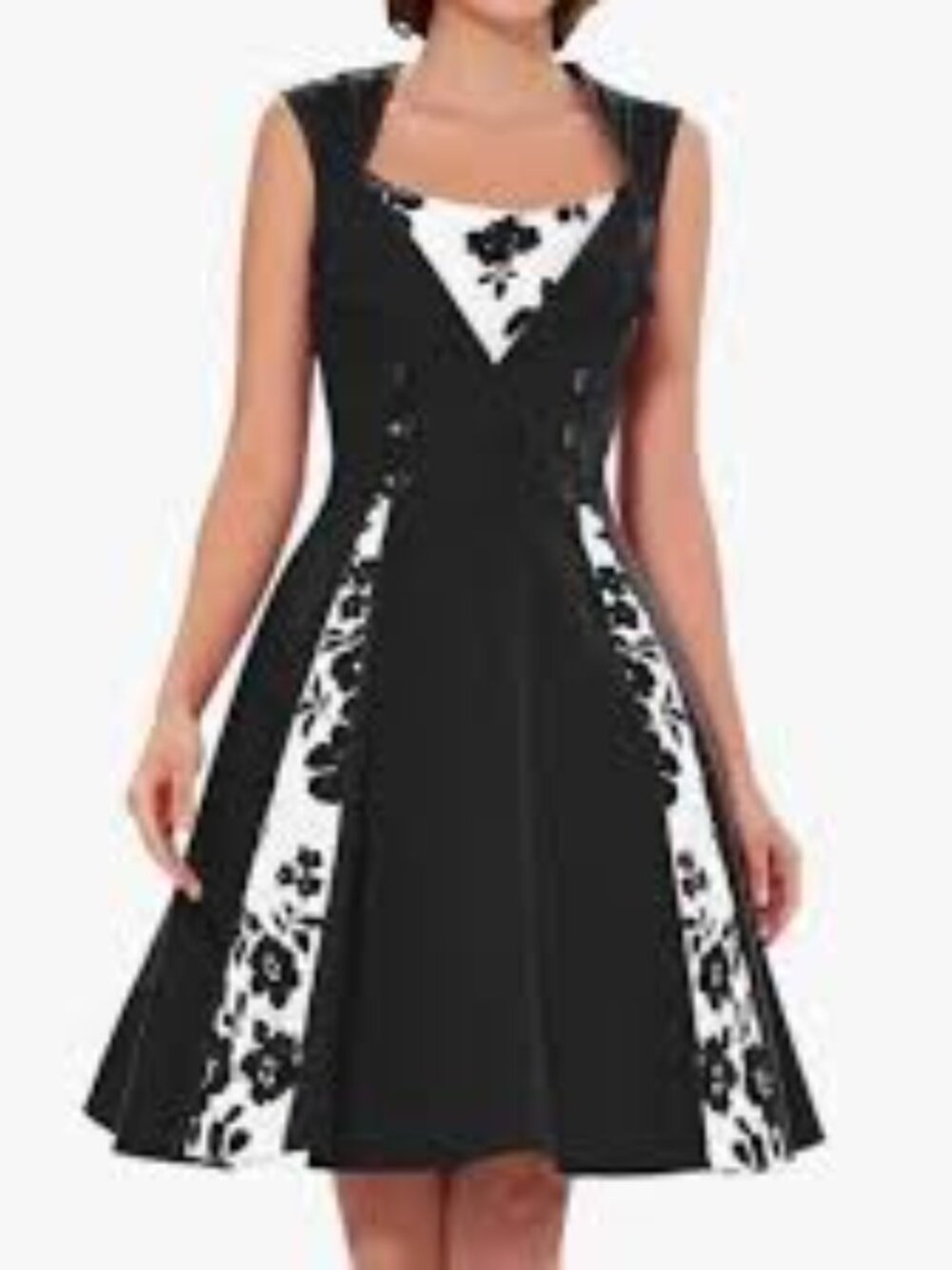 KillReal Black Floral Retro Rockabilly Sleeveless Pleated Dress Size Small